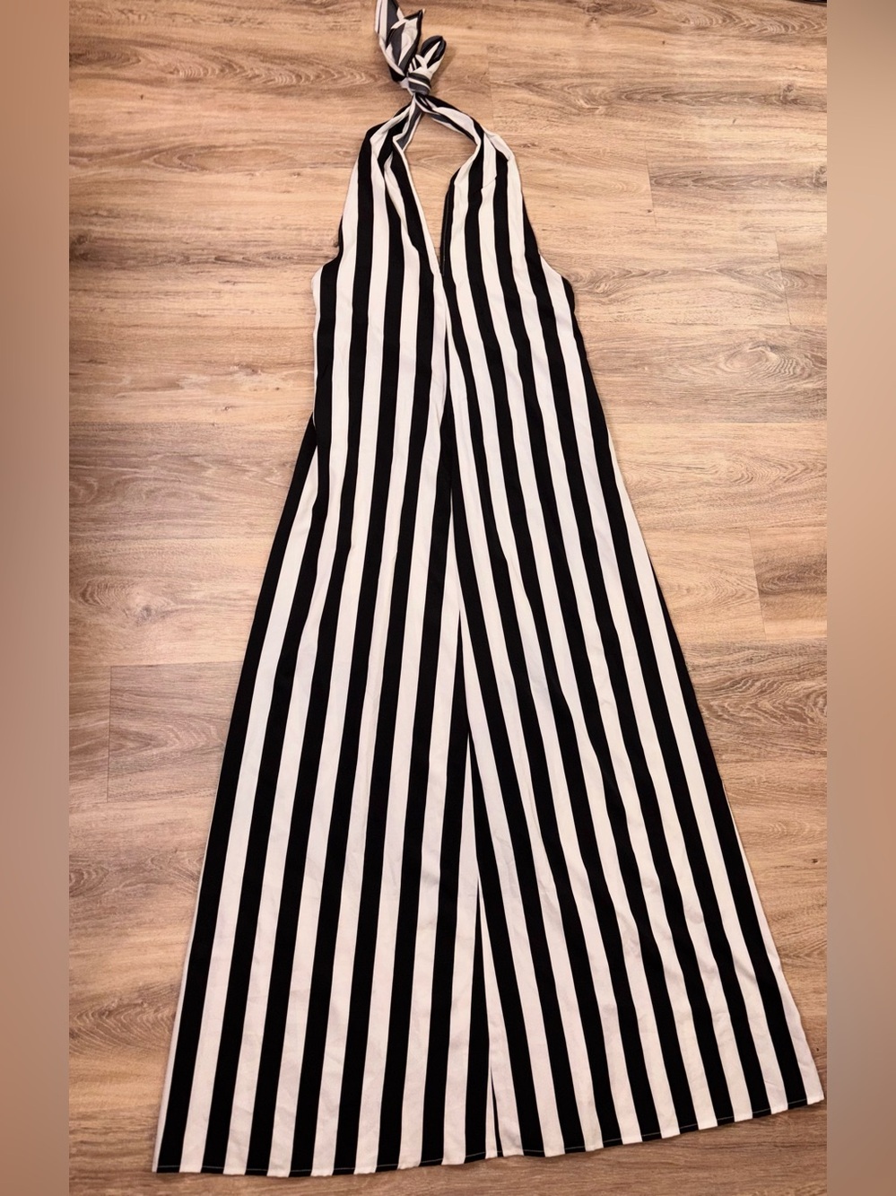 Striped Black and White Halter Maxi Dress. Size Large